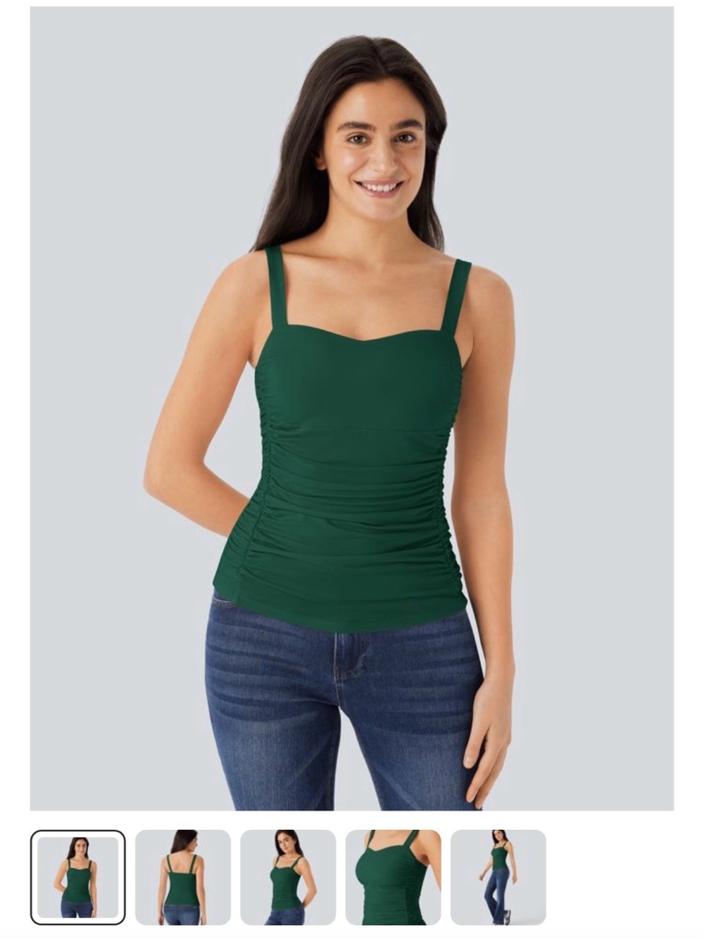 HALARA Ruched Square-Neck Tank - Deep Green - Picture 3 of 3